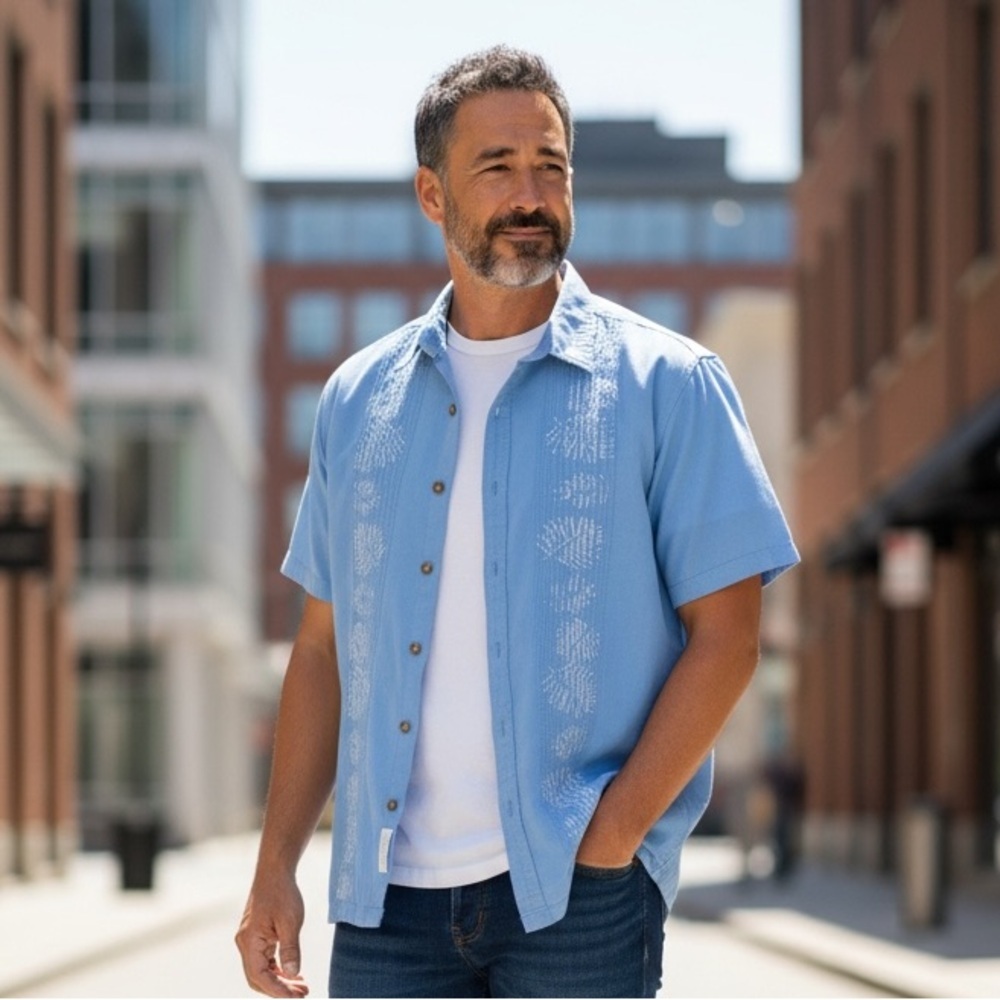 Haband Genuine Guayabera Short Sleeve Shirt – Light Blue – Men’s